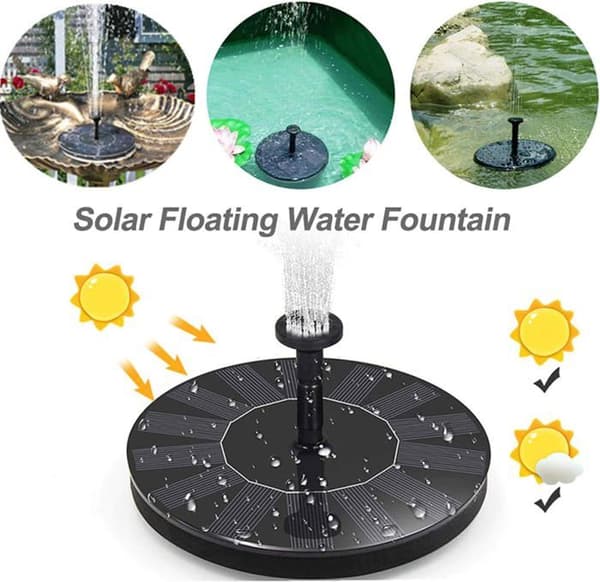 1,5 W Solar Havefontæne - Pumpe med 7 dyser og 4 holdere - Sort