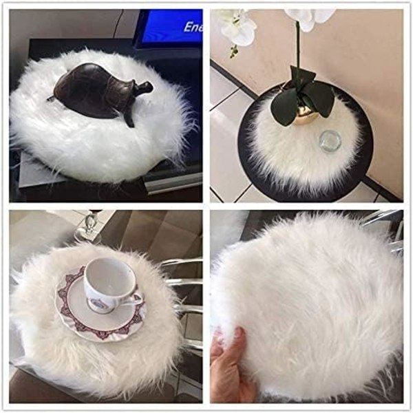 Falsk saueskinn-teppe, Falsk fleece-stoltrekk seteputer Myk fluffy shaggy teppe for soverom sofa gulv (Rund hvit, 45 x 45 cm) Round White 45 x 45 cm