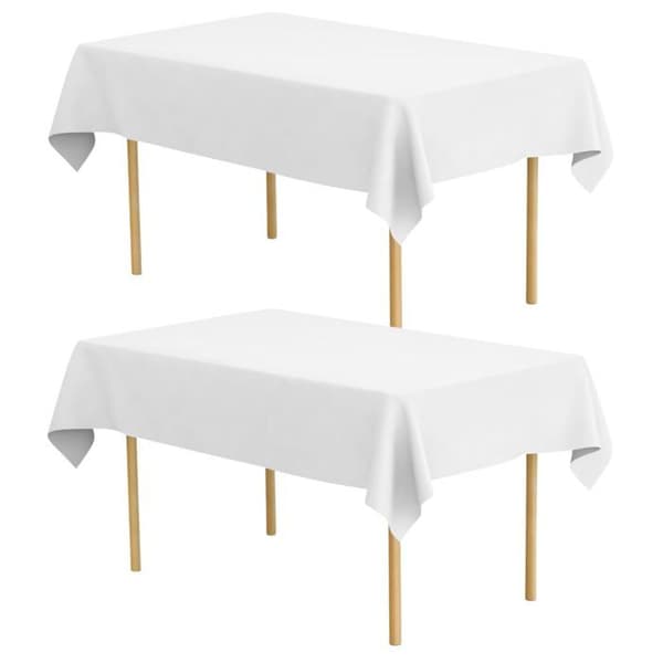 2 stk. rektangulær hvit duk, dekorativ duk i polyester, rektangulær duk, hvite bordtrekk