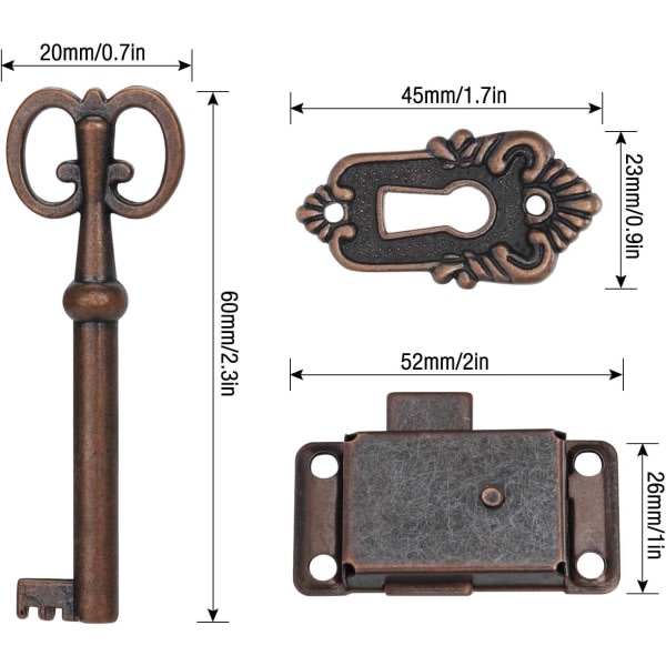 2ST Vintage skåpdörrlås med nycklar för skåp, skåp