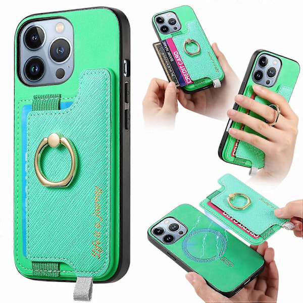 B5 For iPhone 16 Pro Max Etui 2-i-1 Magnetisk Avtakbar Kortlomme Lær+TPU Telefondeksel - Grønn Green