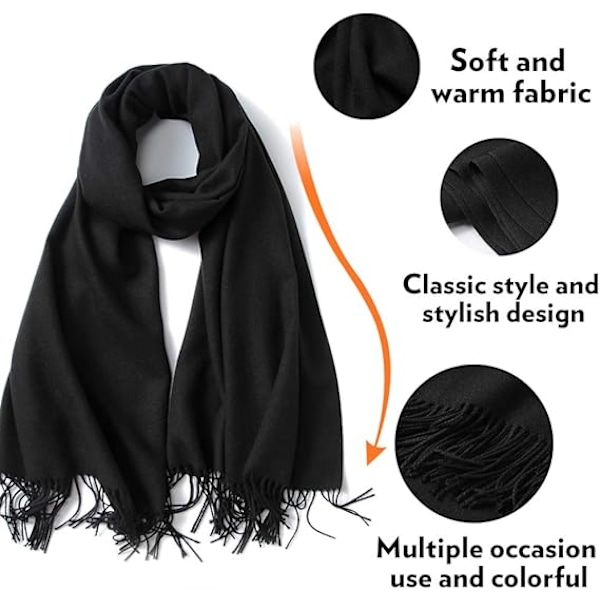 Sjal för Kvinnor Pashmina Sjal Wrap Bröllop Festfilt Flickor Stor Mjuk Sjal Black