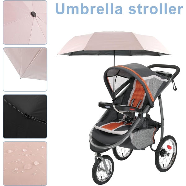 Universaali lastenvaunujen aurinkovarjo 360° säädettävä rattaiden aurinkovarjo UPF 50+ aurinkosuojalla Säädettävällä pidikkeellä varustettu rattaiden aurinkovarjo
