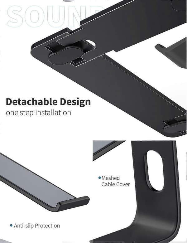 Aluminium Laptop Stand til Skrivebord Kompatibel med Mac MacBook Pro Air Apple Notebook, Metal Riser til 10 til 15.6 tommer PC Desktop Computer, LS1 Sort