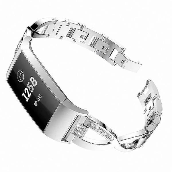 Urrem i aluminiumslegering med rhinsten til Fitbit Charge 4/3 Silver