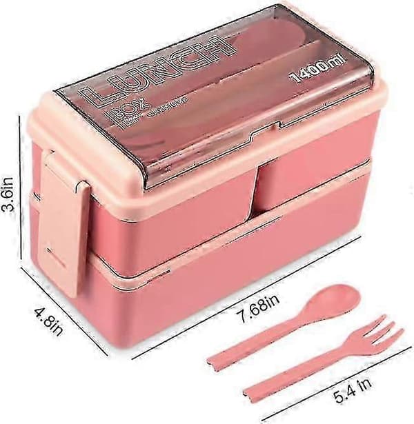 Bento Boks Matboks for Voksne, 3-i-1 Stablebare Matbeholdere - Excellence pink