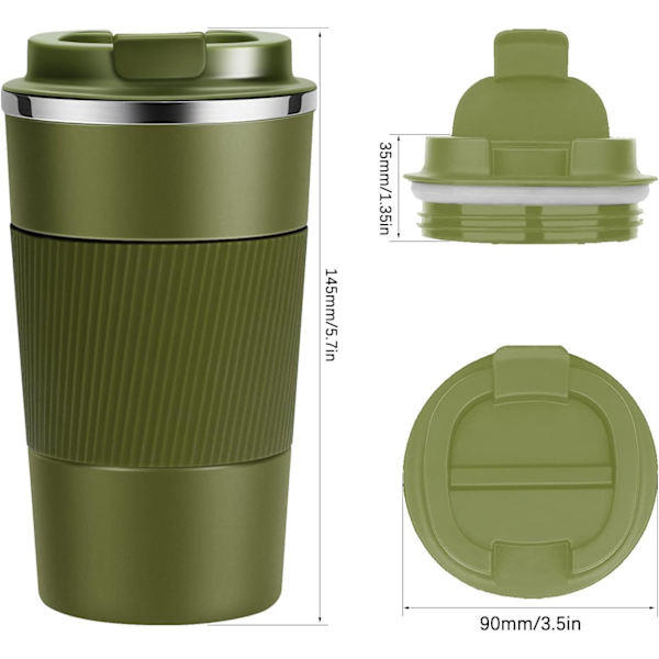 Resanvändbar Termosmugg Kaffe Koppar Vakuumisolering Rostfritt Stål Flask för Varma Kalla Drycker Green 380ml