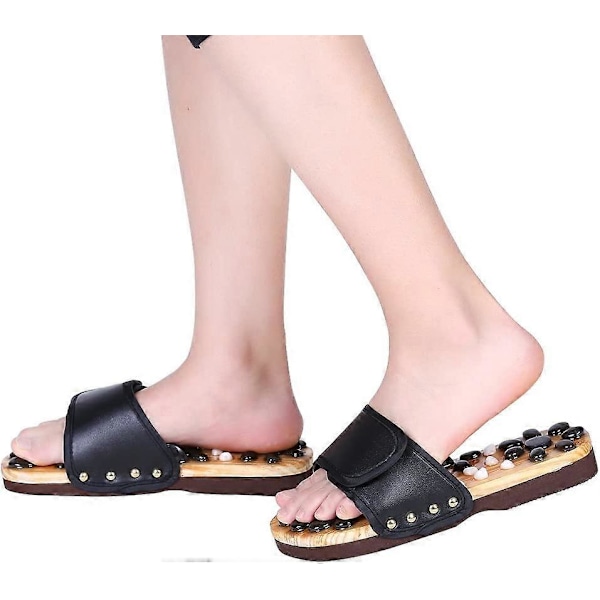 Fotmassage Tofflor, Röd/Svart Kraftfull Natursten Fötter Akupunktmassage Sandaler Akupressur Shiatsu Valv Smärtlindring Tofflor Skor för Män Kvinnor Black EU35 36