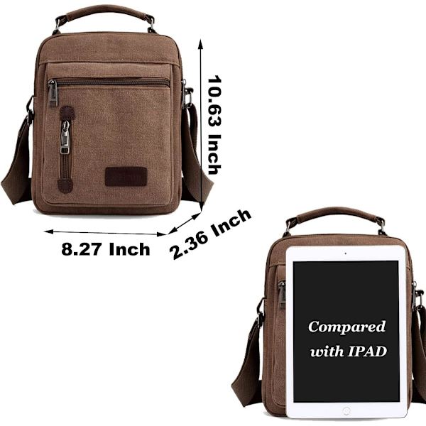 Små Crossbody Axelväskor för Resor Messenger Väska Canvas Telefonväska Herrhandväska med Flera Fickor för Arbete Vandring