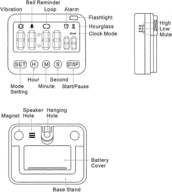 Digital Timer Klokke, Multifunksjonell Digital Klokke Nedtellingstimer Event Timer med Alarm, Magnetisk Bakside Store Tall Display Vibrasjon/Lyd Alarm 1 pack