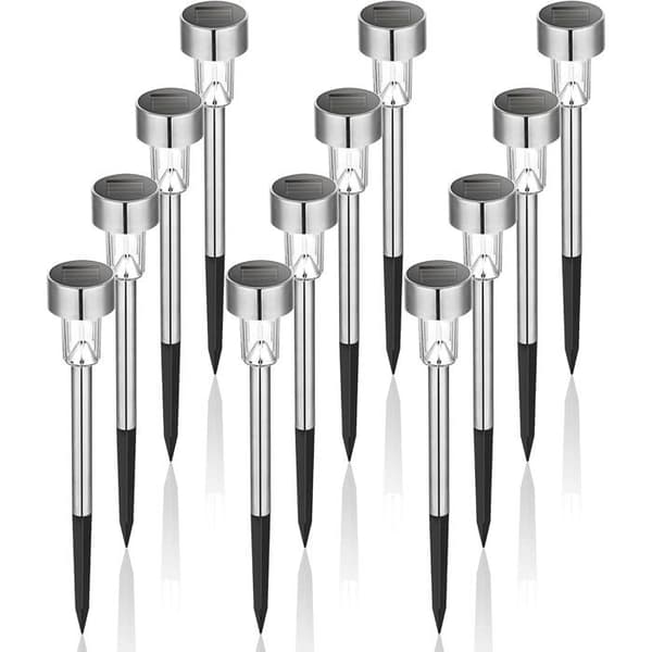 Utendørs solcellelamper - Pakke med 12 - 1W IP65 - Rustfritt stål - 10*45 cm - Vanntette utendørs solcellelamper - Hvit