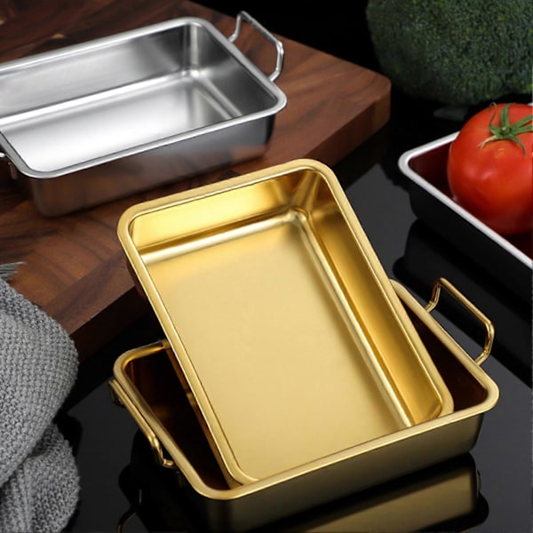 Serveringsbakker Non-stick Multifunktionel Rustfrit Stål Rektangel Metalbakke til Køkken Silver 2
