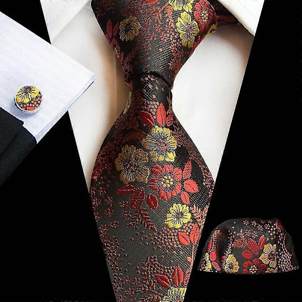 Herre Slips Sæt Med 3 Paisley Striber Slips Business Suit Bryllupsgave ZWF brown