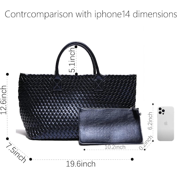 Vævet Taske Shoppingtaske Rejsetasker og Punge Dametaske Stor Kapacitet Tote Taske Mode Skuldertasker Azul nacarado