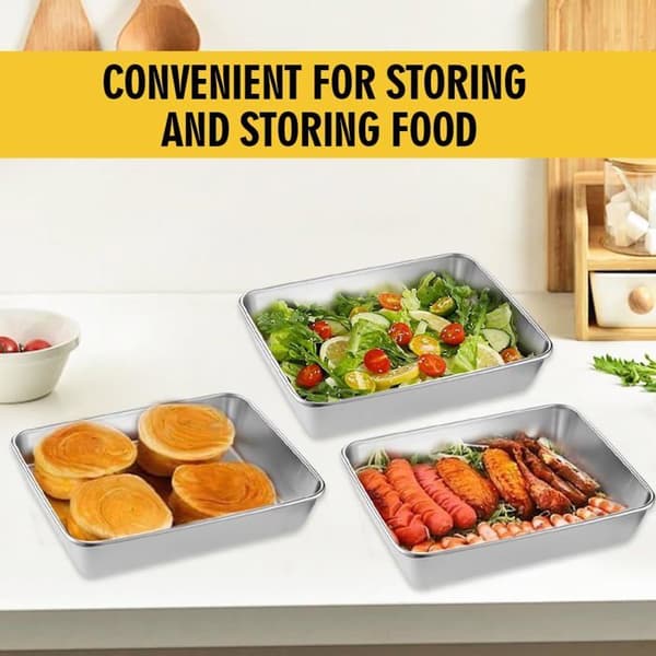 3 ugnsformar i rostfritt stål 25,8x20x5CM - Rektangulära - Ugn