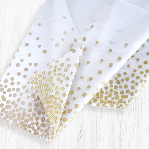 Festdug af Plastik, Polka Dot Konfetti Dug, Rektangulær Festdug til Picnic, Babyshower, Bryllup, Fødselsdag Dekoration White and Gold