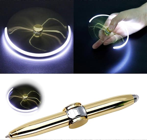 Spinner Pen med LED-lys Multifunktionel Pen til Studerende, Metal Roterende Kuglepen Blue
