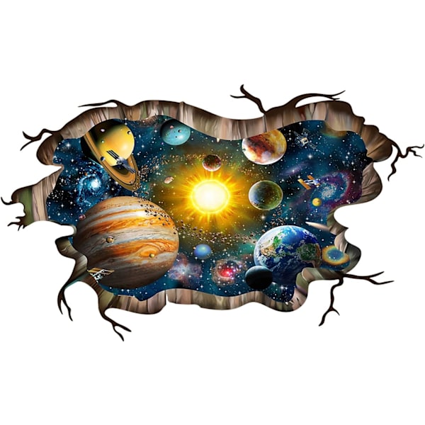 3D Broken Blue Cosmic Galaxy Wall Decals, Magic Milky Way Outer Space Planet Wall Stickers, Creative Stars and Solar System Wallpaper