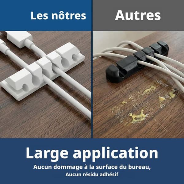 5-pak skrivebordskabelorganisatorclips - 1/2/3/5/7 slidser, hvid - USB-opladerkabelopbevaring