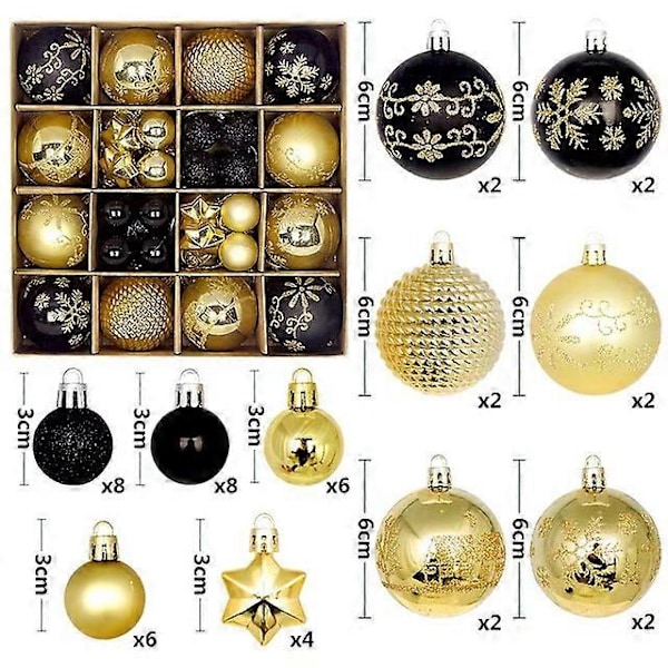 6cm Julekugle Dekoration Juletræskugle Ornament Vedhæng Hængende Dekor Glædelig Jul Dekoration Hjem Nytår 2024 Black Gold 3-6cm