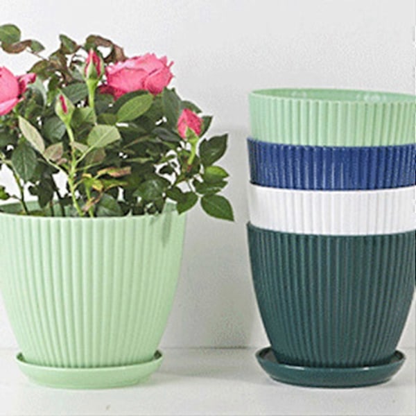 Plastblomkrukor för växter, 5-pack 15 cm blomkrukor med dräneringshål och fat, för inomhusbruk