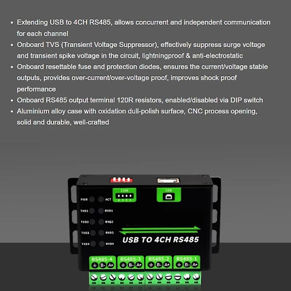 USB til 4-veis RS485 Konverter Industriell Kvalitet For Multi-System Kompatibilitet