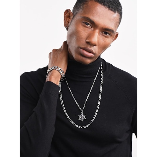 Davidsstjärna hänge, rostfritt stål, långt halsband, lämpligt för fritid/fester/evenemang Silverkors Silver Cross