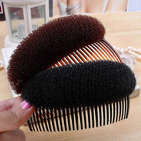 Hårkam med pannelugg, Bump It Up Volum Hårstyling Klips Bun Maker Hårinnsettingsverktøy for umiddelbar frisyre (2 stk, svart)