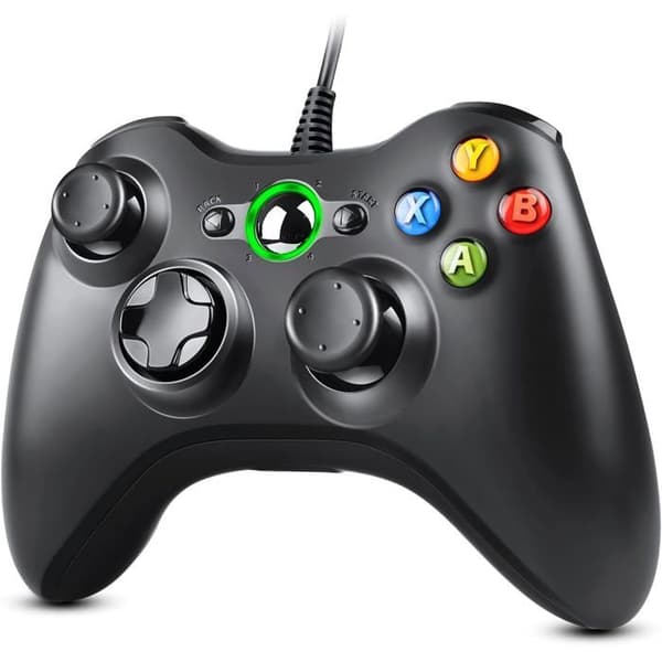 Kablet Xbox 360-controller med USB og dobbelt vibrationsfunktion, kompatibel med pc, Xbox 360 og Windows-systemer.