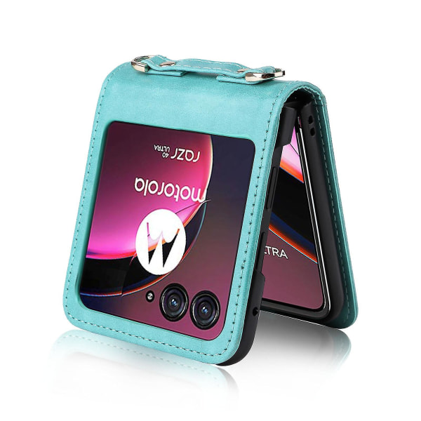 Til Motorola Razr 40 Ultra 5g Hard Pc + Pu lædercover i ét stykke designkortpladser Telefonetui med snor Green