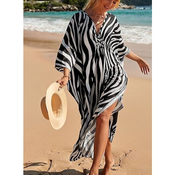 Lang Strandkjole, Bohemsk Loungewear Kimono Blomster Bohemsk Badetøy Cover Ups Plus Size Banda