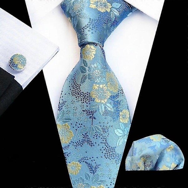 Herre Slips Sæt Med 3 Paisley Striber Slips Business Suit Bryllupsgave ZWF light blue
