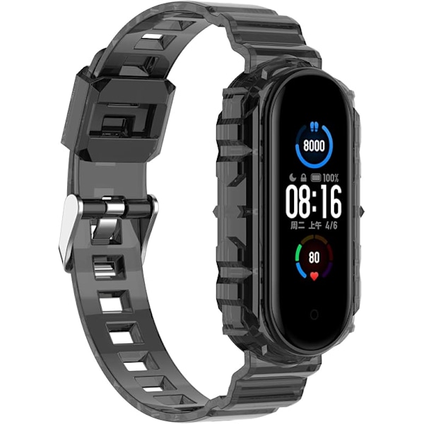 Smartwatch Rem for Xiaomi Mi Band 7/6/5, Transparent Silikon Urrem, Udskiftningsarmbånd Håndledsrem til Xiaomi Black