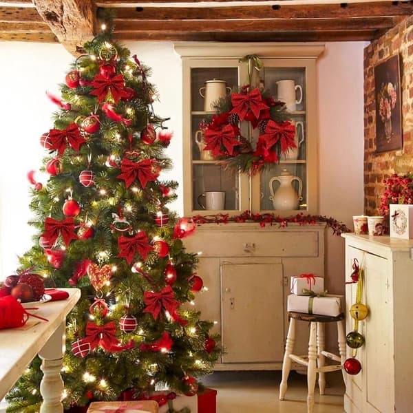 Julebuer - 10 stk. røde store glitterbånd til træ til bryllupper, nytår og 12*15 cm