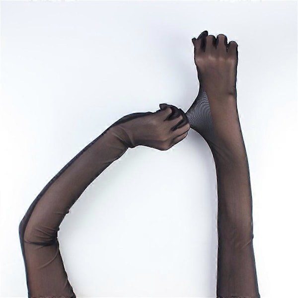 53cm Sexiga Spets Tunn Svart Ihålig Transparent Långa Handskar Mjuka Andningsbara Enfärgade Nätgarn Kvinnor Män Performance Party Elasticitet