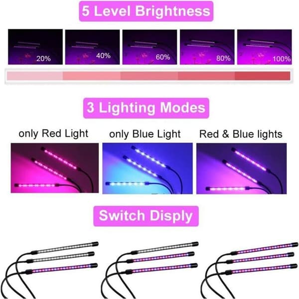 60W Full Spectrum LED Vekstlys - Klemme med Auto PÅ/AV Timer - Gartneri