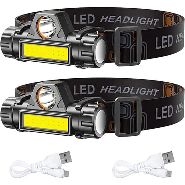 2-pakning oppladbar LED-hodelykt | Kraftig hodelykt | Oppladbar hodelykt | Hodelykt