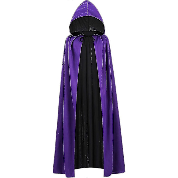 Vändbar Cape för Vuxna och Barn, Påsk Halloween Jul Mantel Maskerad Vampyr Häxa Trollkarl Rollspel Cape Black Purple 150cm