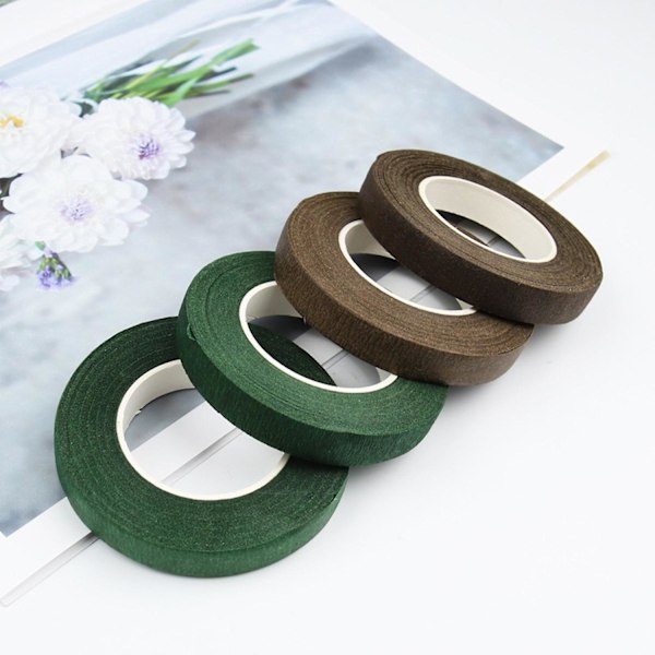2 Rullar Självhäftande Blomtejp Elastisk DIY Blomstertejp Stamtejp för Hemflorist Lime green