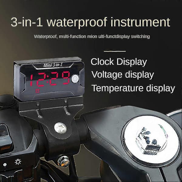 Vattentät Digital Klocka & Termometer & Voltmätare Motorcykel Blue