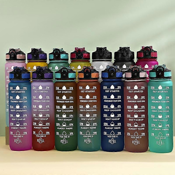 1 Liter Motiverande Vattenflaskor för Träning och Sport med Sugrör, Läcksäkra, BPA-fria Plastflaskor 1l Design för Tjejer, Pojkar, Löpning, Cykling pink
