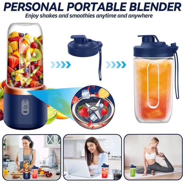 400 ml bærbar elektrisk blender, smoothieblender, mini bærbar blender, børster og 6 blader, bærbar blender