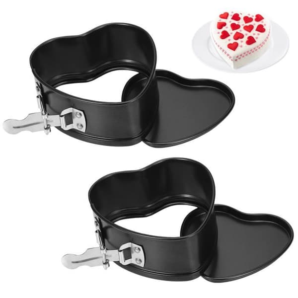 Hjerteformede springforme - 2, Mini 10cm, non-stick belægning, flad bund - Kager - Bagværk - Sort