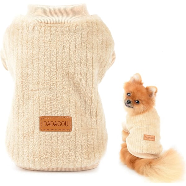 Lemmikkieläinten Ribbed Fleece -hyppypusero pienille koirille ja kissoille, pennuille, Yorkien ja Chihuahuan lämpimästä villapaidasta talvivaatteet beige m