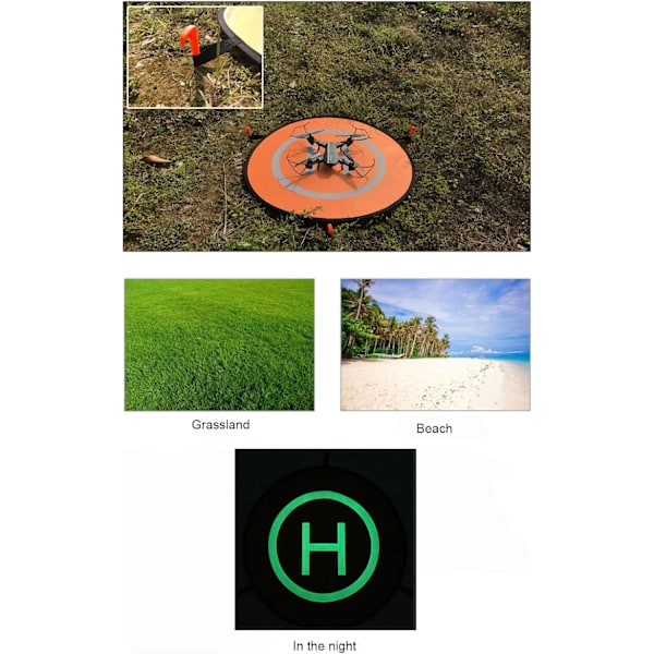 Drone Landing Pad, 55cm/21.65in Universal Bærbar Lysende Vandtæt Foldbar Helipad til RC-droner Helikopter