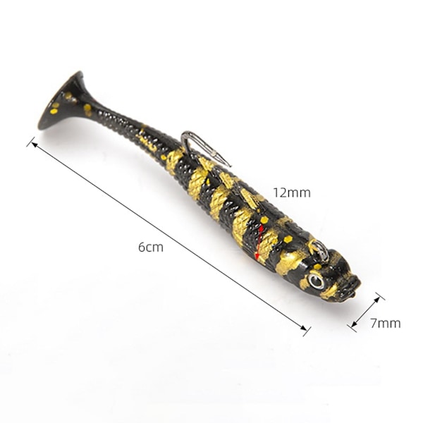Kreativt fiskedrag krok verklighetstrogen realistiskt bete T-svans för utomhusbruk blå Black Aureate 60mmx12mmx7mm