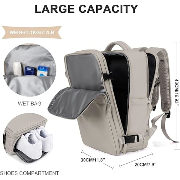 Ryanair Dame Reisevesker Håndbagasje Flyreise Koffert Kabin 45x36x20 Laptop Ryggsekk med USB-kabel Carmelo Kabin Ryggsekk for Par Purple