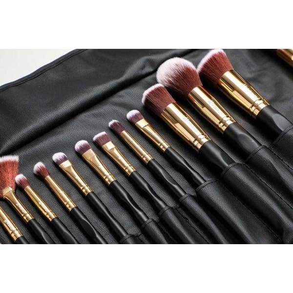 24 professionelle og eksklusive makeupbørster i etui, sort