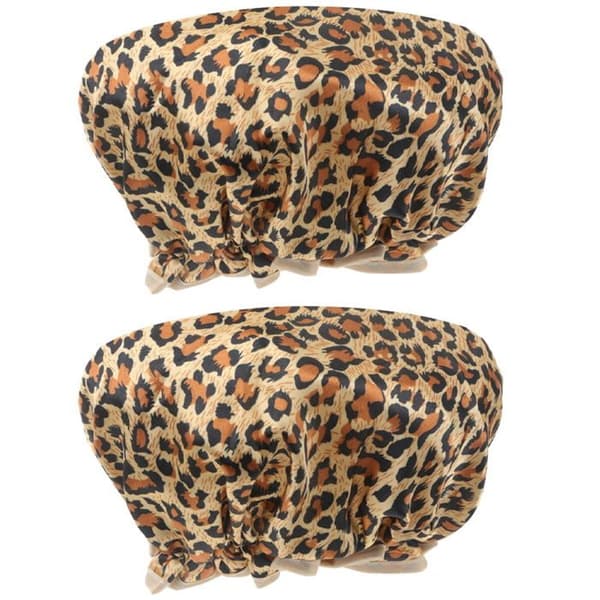 PEVA badehætter - 2 stk., dobbeltlag, vandtætte og elastiske - Leopardprint - Velegnet til hårbeskyttelse
