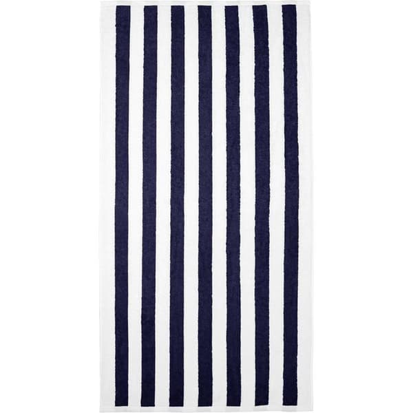 Sæt med 2 strand-/poolhåndklæder, 100% bomuldsfrotté med striber, bløde og absorberende, 76 x 152 cm, marineblå